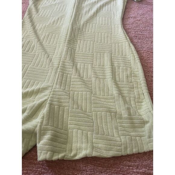 Lime Green Textured Romper Polo Collar Button Front Stretch Women’s Size M - Picture 8 of 8